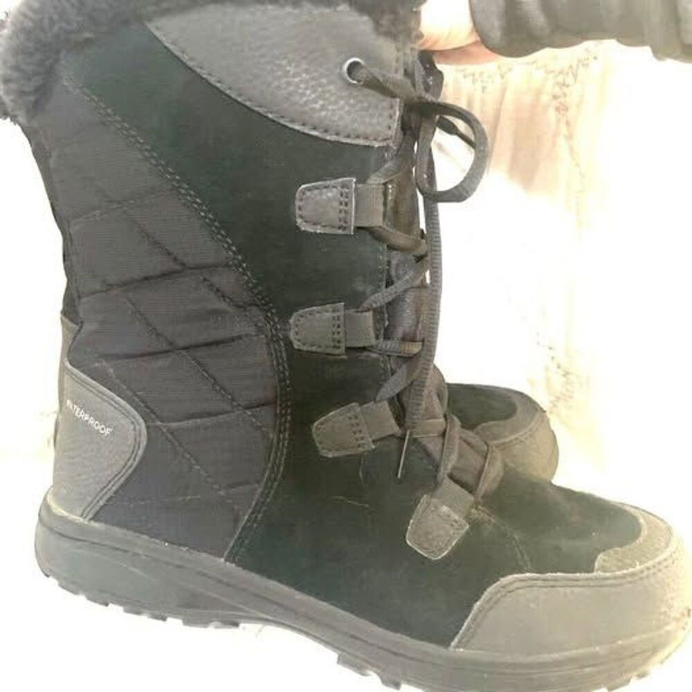 Columbia Boots Women’s 8.5 Ice Maiden 2 Black Winter Faux Fur Lace Up - Picture 4 of 10